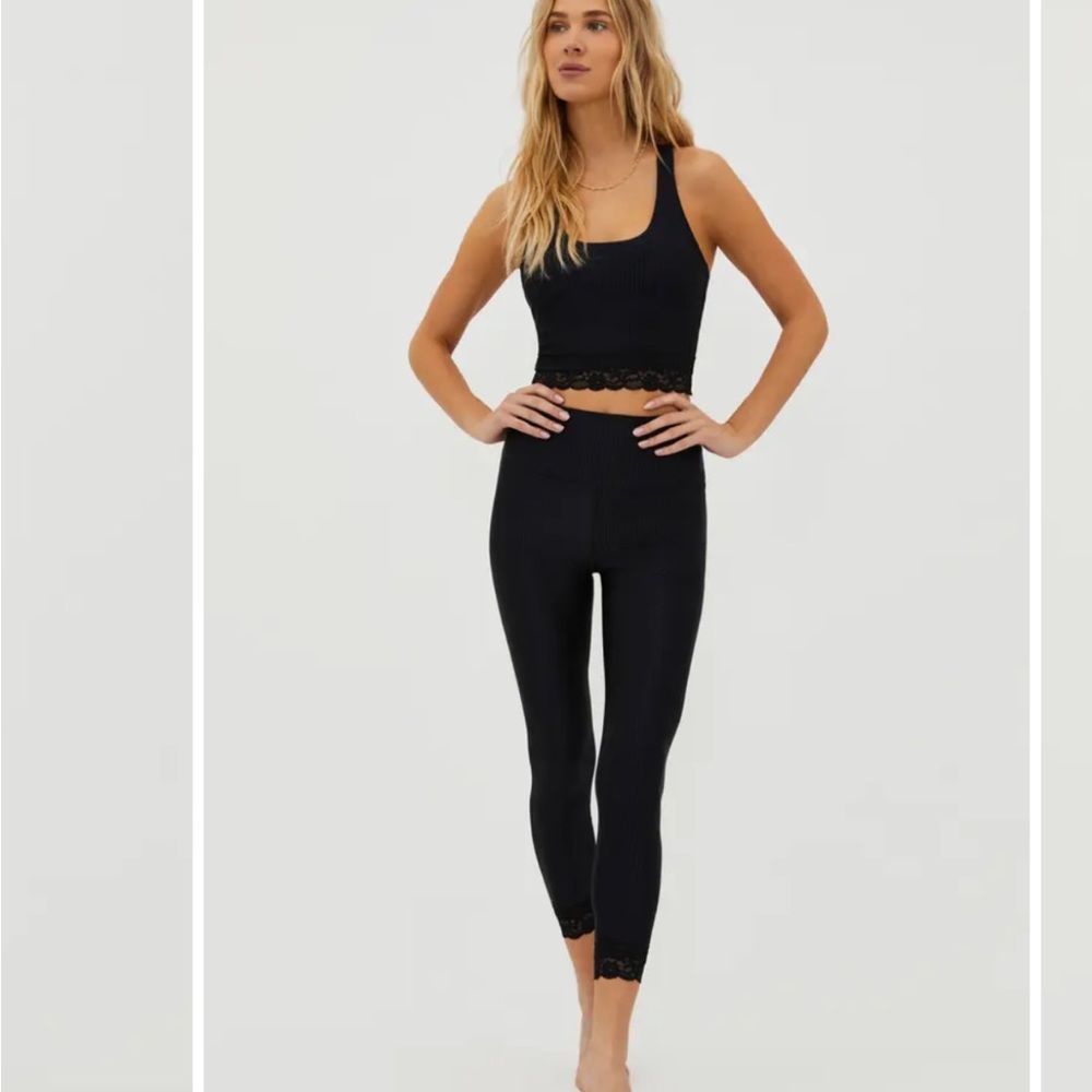 Beach Riot Mini Ribbed Lace Trim Leggings XS